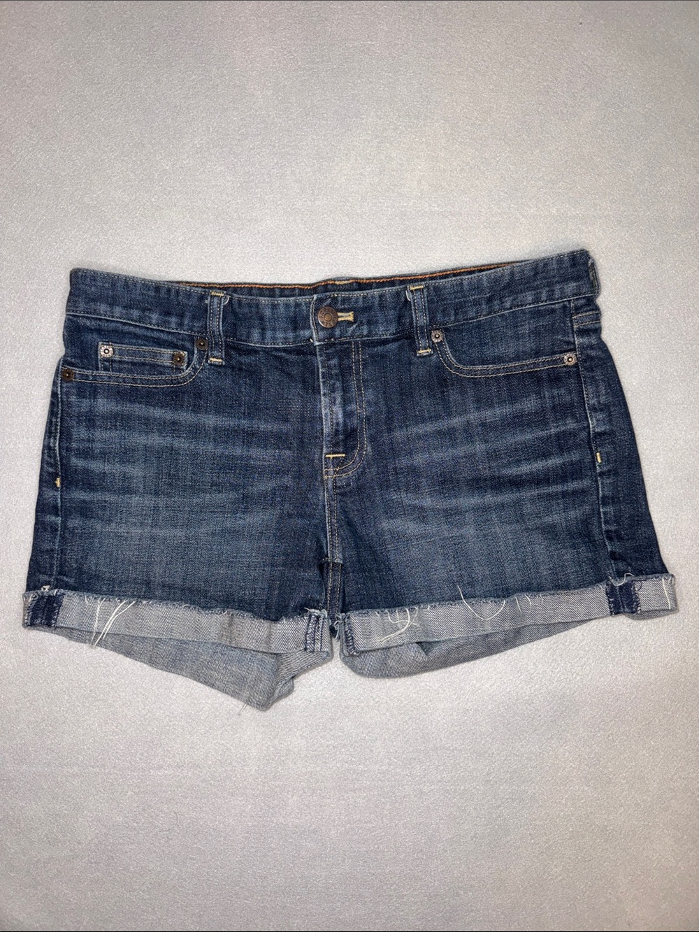 J. Crew Factory HipSlung Indigo Rolled Cuff Stretch Denim Shorts Size 8 EUC